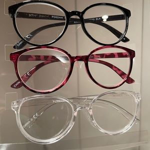 NIB Betsey Johnson Reading Glasses Set +1.50 Black, Pink tortoiseshell, Clear